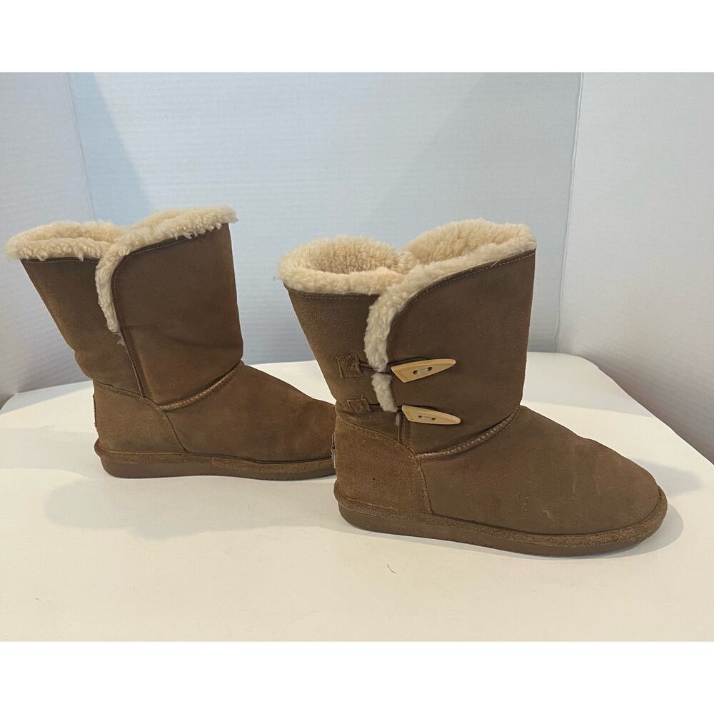 Bearpaw Womens Winter Boots Brown Mid Calf Button Flat Faux‎ Fur Lined 7 - Picture 4 of 9